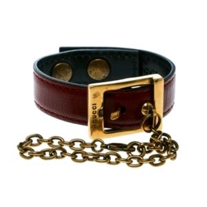 Rare vintage Gucci buckle bracelet gold maroon 2way bag charm also